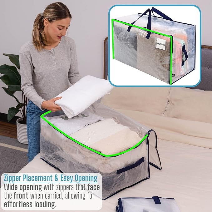 VENO 6 Pack Moving Bags and Large Christmas Decoration Storage Bins with lids. Alternative to Moving Boxes, Packing Supplies for College. Heavy Duty Totes (Clear, 6 Pack)