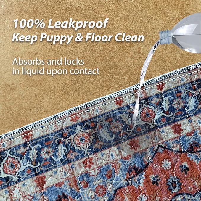 nunubaby Washable Pee Pads for Dogs, Stylish, Non-Slip and Leak-Proof Pee Pads. Reusable Potty Pads for Dogs for Crates and Floors.(Red/Floral, 18" x24")