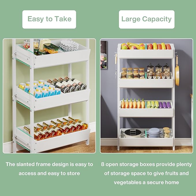 Tribesigns Wood Fruit and Vegetable Basket Stand Rack for Kitchen, Office, Store, Supremarket, Pantry Shelf Unit for Snacks, 4-Tier Wooden Utility Storage Shelves (White)
