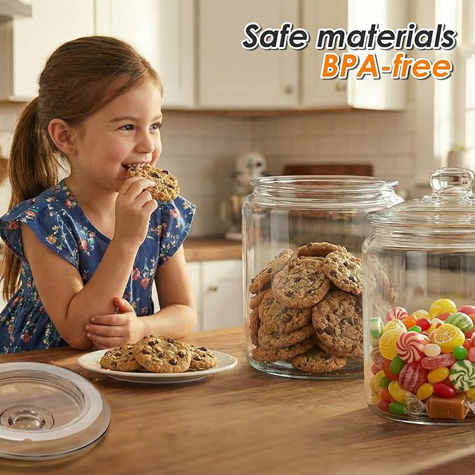 Masthome 2 Glass Storage Jars Set,1 Gallon Cookie Jar for Food Storage,Airtight Glass Jars with Lids for Kitchen Counter Pantry Well Organization，Send 15 pcs Food Storage Bags
