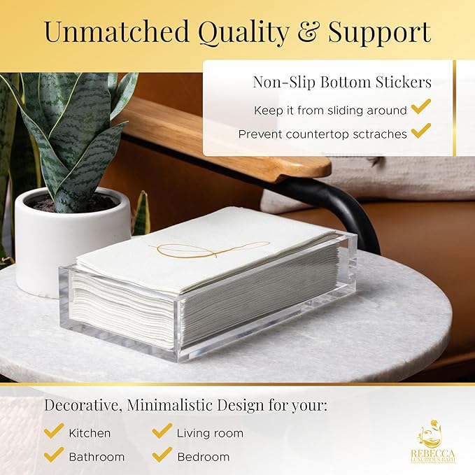 REBECCA LUXURIOUS Acrylic Guest Towel Napkin Holder, Hand Towel Tray, Bar Napkin Holder, Bathroom- Closet Organizer, Clear Vanity Storage for Shelf, Counter, Store Makeup, Cosmetics, Toiletries, 9"x5"
