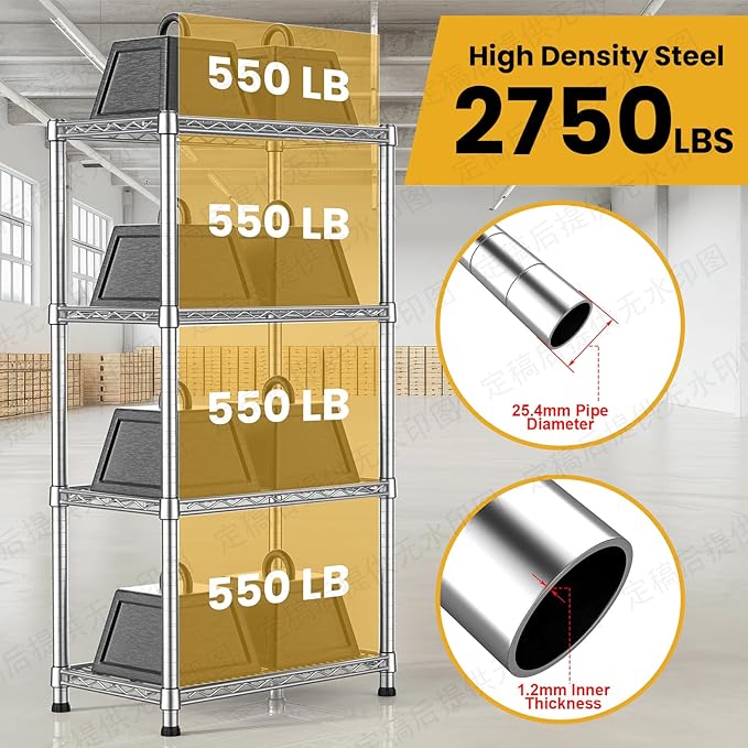 4- Shelf Metal Wire Shelving Unit Adjustable Metal Shelving Sturdy Steel Commercial Garage Storage Shelf organize Rack Units Heavy Duty 2200 LBS,for Laundry Bathroom Organization Kitchen Closet