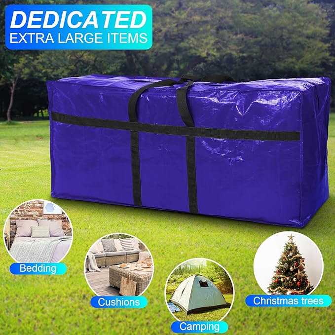 Windyun 4 Pack 57 Gallon Extra Large Moving Bags XXL Heavy Duty Storage Bag with Strong Zipper Handle Jumbo Big Tote Box Foldable for College Dorm Travel Clothes Duffle Blanket Pillow(Navy Blue)