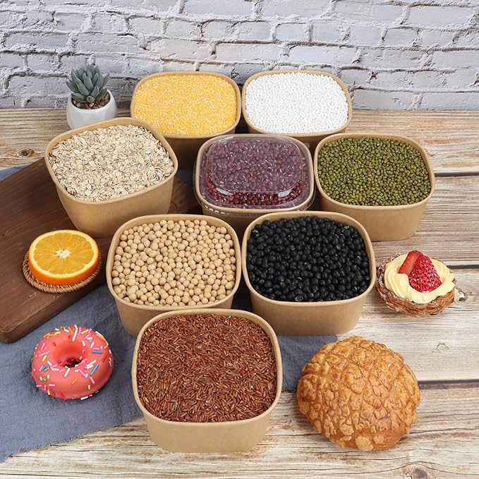 JAYEEY 22 oz Disposable Kraft paper bowls with lids,Food containers Soup Bowls Party Supplies Treat Bowls 50 Pack