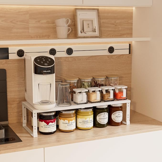 Wobmmi Expandable Spice Rack,Stackable Storage for Cabinet, Multi-Functional Kitchen Shelving,Height-Adjustable,Sustainable Organizer Solution(3Packs/White/Large)