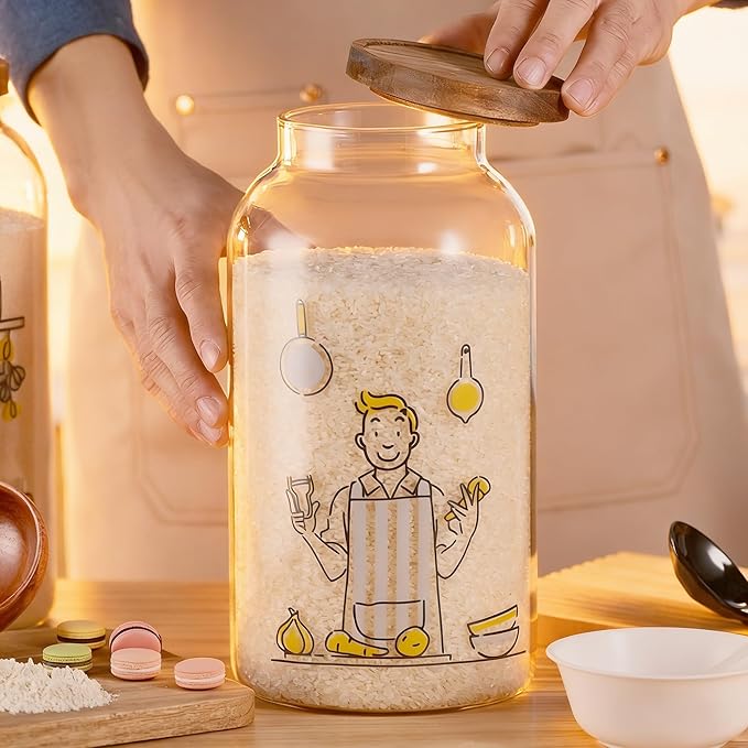 2 PCS Large Glass Jar With Lid Glass Food Storage Jars with Airtight Lid for Flour,Sugar,Coffee,Rice, Nutsand More(1 gallon/4000 ml)