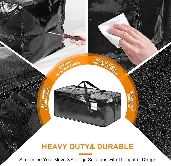 CHVEGLUZ 6 Packs Moving Bags Heavy Duty Extra Large,Storage Bags with Zipper&Handles, Sturdy&Durable Clothes Storage Bags Totes for College Dorm Essentials, Moving Boxes for College Supplies, Black