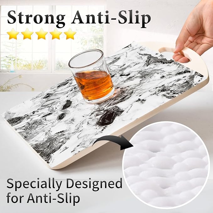 Drawer and Shelf Liner for Kitchen Cabinet: 17 in X 30 Ft Non Slip Waterproof Shelf Paper Non Adhesive Refrigerator Liners Grey and White Marble Easy Liners for Bathroom with Knife Tape Measure