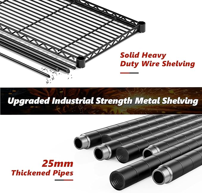 REIBII 73''H Storage Shelves 1660LBS Wire Shelving Unit with Wheels 5 Tier Metal Shelving,Heavy Duty Metal Shelves for Storage Rack,Commercial Industrial Shelving for Garage Kitchen 73''HX35''WX15''D