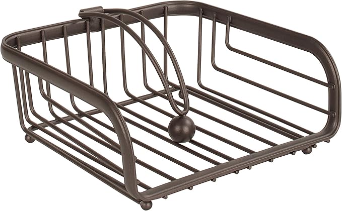 Spectrum Ashley Weighted Napkin Holder Flat Napkin Organizer with Weighted Tension Arm for Kitchen Countertop Dining Table Storage, Heavy Duty Steel Traditional Napkin Dispenser Home Decor, Bronze