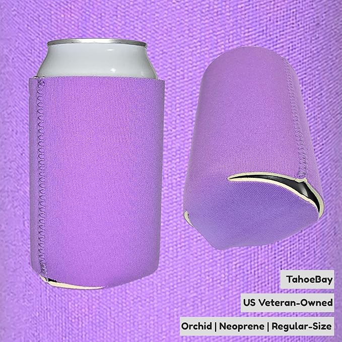 TahoeBay Neoprene Can Cooler Sleeves (50-Pack) Bulk Blank Sublimation Blanks for Vinyl Regular Size Plain Beer Coolers for Soda Cans & Bottles Black, White, Solid Color Set (Orchid)