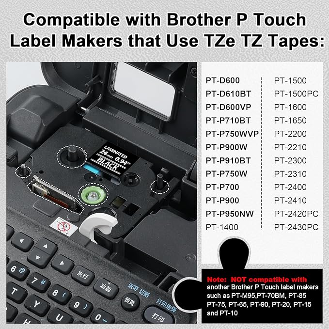 Labelife 24mm Black Label Tape TZe-355 Replacement for Brother P Touch TZe TZ Tape 24mm 0.94 Laminated White on Black TZe355 for Brother Ptouch PT-D600 PT-D610BT PT-P710BT Label Maker, 4-Pack