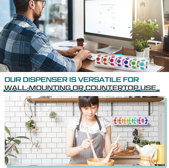 Day of The Week Sticker Dispenser 2.17" Square Acrylic Sticker Roll Holder Covered Label Dispenser Wall Mount 7 Slot Holder for Office Desktop Stickers, Clear, Single Layer(No Label)