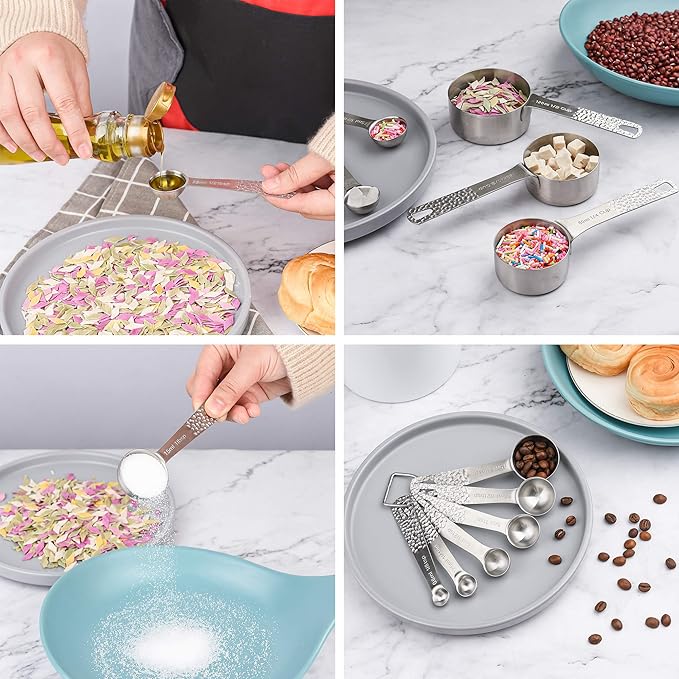 Hotsyang 18/8 Stainless Steel Measuring Cups and Spoons set 14 for Baking & Kitchen, 5 Metric & US Measuring Cups and 6 Measuring Spoons,1 Leveler and 2 Rings for Dry & Liquid