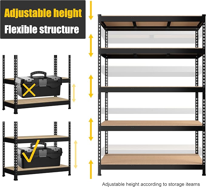 PrimeZone 47" W x 23.6" D x 71" H Large Heavy Duty Storage Shelves - 3 Pack 5 Tier Adjustable Garage Storage Shelving, Metal Storage Utility Rack Shelf Unit for Warehouse Pantry Closet Kitchen, Black