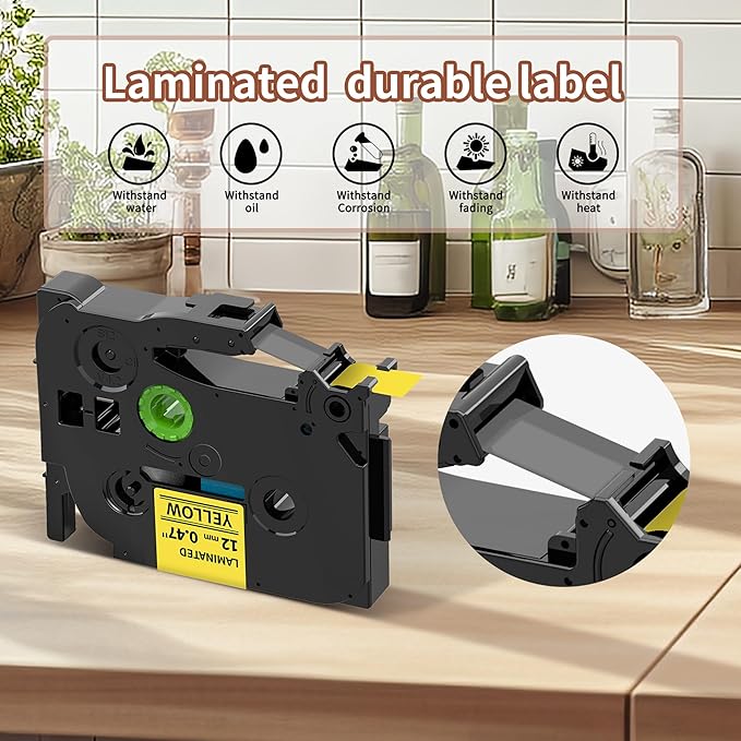 Replacement for Brother TZe-631 TZe631 TZe TZ Tape 12mm 0.47 Laminated Yellow P Touch Label Maker Tape, Compatible with Brother PT-D210 PT-H110 PT-D220 PT-D400 Label Makers, 4-Pack