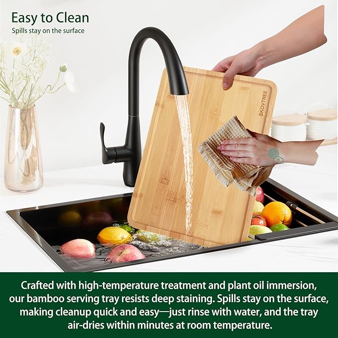 Skovtree Bamboo Tray for Serving Food, Tray for Eating and Serving Coffee, Tea, 13.0×9.1 Inch