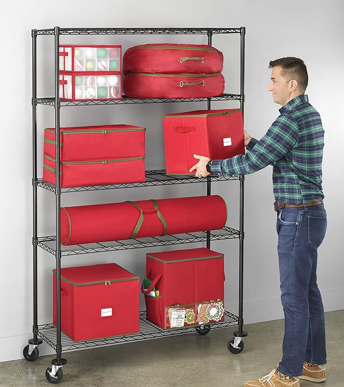 Whitmor 5 Tier Supreme Shelving Unit, Metal Storage Shelves, Adjustable Heavy Duty Shelf with Wheels, 400 lbs Capacity per Shelf, 2000 lbs Total for Pantry, Garage, Kitchen, Black