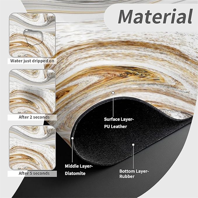 Kitchen Sink Splash Guard，White grey gold marble Faucet Mat Sink Gadgets-Super Absorbent Fast Drying Mat Drip Catcher for Kitchen, Bathroom,Sink Mat, Dish Drying Mat, Bathroom(15" X 5.5" )