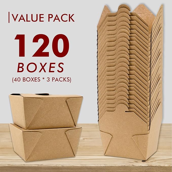 EcoDispose 30 oz Kraft Paper Pack of 120 Fold To Go Containers, Microwaveable Leak and Grease Proof Take Out Boxes for Lunch,Leftover and Restaurant