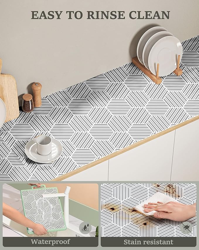Shelf Liner for Kitchen Cabinet 11.8In x 30FT, Non-Adhesive Cabinet Liners Slip Resistant Thickened Drawer Liner, Strong Grip Waterproof Shelf Paper Protect Cupboard, Dresser, Bathroom Drawers, Gray