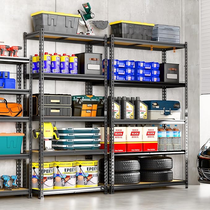 LEVELEVE 5-Tier Storage Shelving Unit, 2020 lbs Capacity, Heavy Duty Adjustable Metal Utility Shelf, 48" L x 18" W x 73" H for Garage, Kitchen, Pantry, Basement, Bathroom, Laundry, 2 Pack