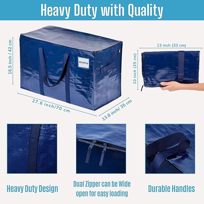 VENO 10 Pack Moving Bags, Heavy Duty, Moving Boxes Alternative, Packing Storage Supplies for Dorm Room Essentials with Zipper for Clothes, Extra Large Totes for Packaging (Blue, 10 Pack)