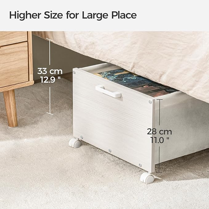 Under Bed Storage with Wheels, Wooden Under Bed Drawers On Wheels, Rolling Under Bed Shoe Storage, Space Saving,White,Quadruple Size,90L