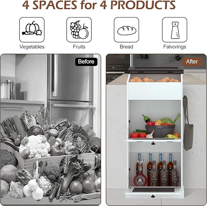 Wooden Potato and Onion Storage Bin w/Lid, Large Capacity and Ventilated Design, Ideal for Pantry, Kitchen White