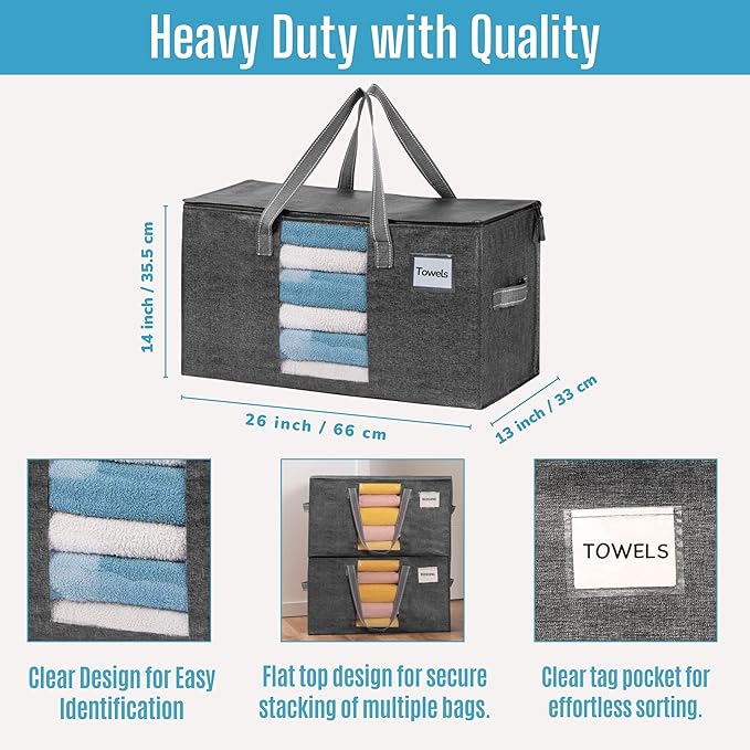 VENO 8 Pack Moving Bags, Christmas Storage Bins, Moving Boxes Alternative, Comforter and Blanket Storage Bags, College Dorm Packing Supplies, Foldable Heavy-Duty Tote with Window (Gray, 8 Pack)