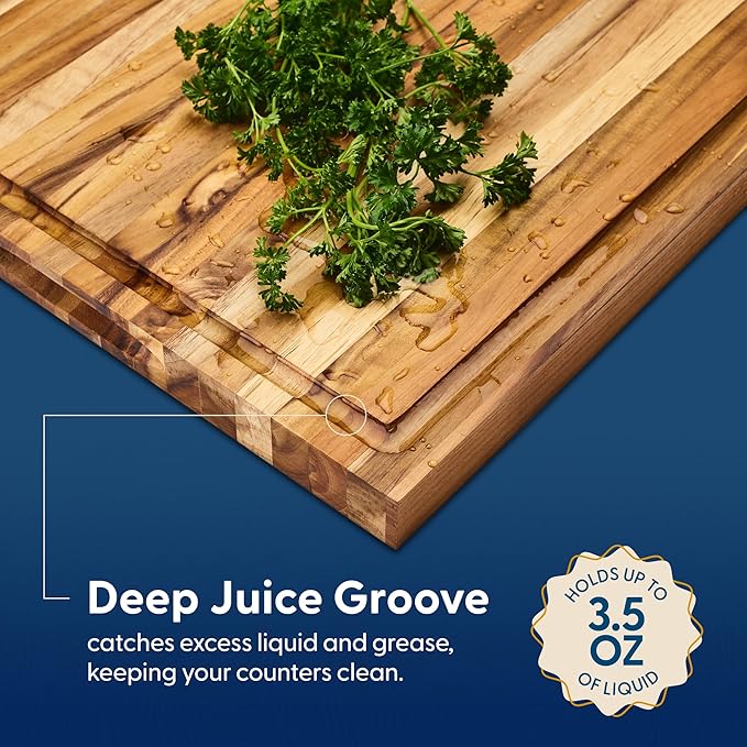 Sonder Los Angeles Laurel Cutting Board | Teak Edge Grain Cutting Board for Kitchen with Juice Groove | Reversible Charcuterie Butcher Block | Gift Box Included | 18x14x1.25 in