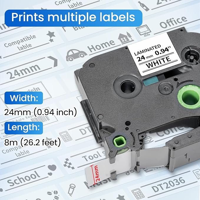 Label KINGDOM TZe-251 24mm (0.94") tz Laminated White Label Maker Tape Refills Compatible with Brother P-Touch PT D610BT D600 P710BT P750W 950W, 4-Pack 1 in Tze251