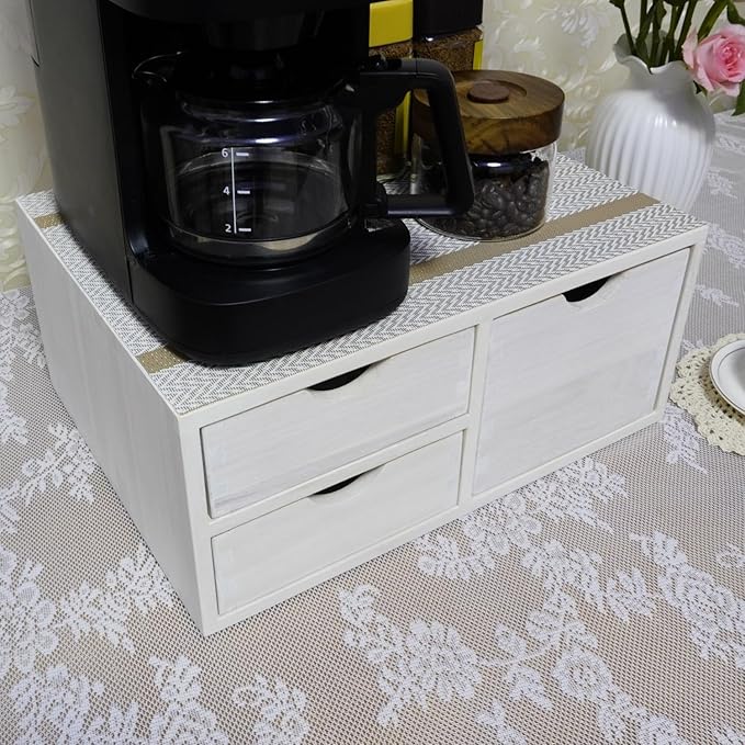 DDYURI Kitchen Storage Organizer with 3 Drawers for Coffee Brew K Cup/Coffee Pod Holder - Office Organization Drawer for Desk, Multi-Purpose Mini Wood Cabinet Countertop Stand Shelf CF2D3C White