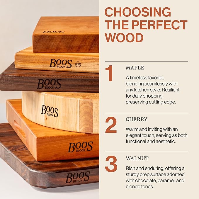 John Boos CB Series Rectangular Wooden Maple Cutting Board 20”x15” – 1.5” Thick, 12-lb Reversible Butcher Block with Juice Groove, Edge-Grain & Finger Grips – Made in the USA