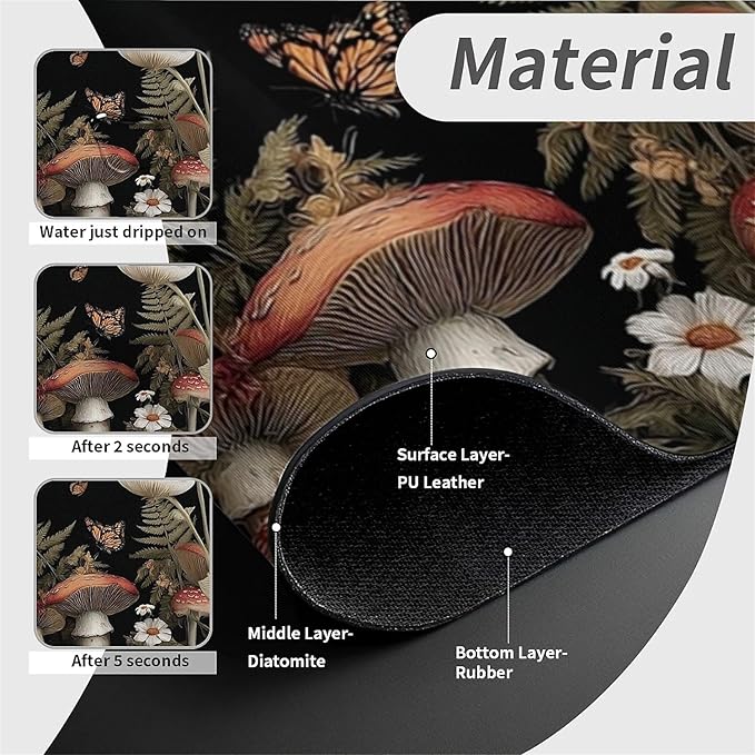 Kitchen Sink Splash Guard，Dark mushrooms and butterflies Faucet Mat Sink Gadgets-Super Absorbent Fast Drying Mat Drip Catcher for Kitchen, Bathroom,Sink Mat, Dish Drying Mat, Bathroom(15" X 5.5" )