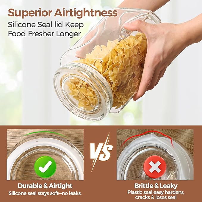 ComSaf 78 oz Glass Jars with Lids, 2.4 QT Large Glass Food Storage Containers with Lids, Tall Flour Sugar Storage Containers, Half Gallon Jar Wide Mouth for Kitchen Storage, large cookie jar