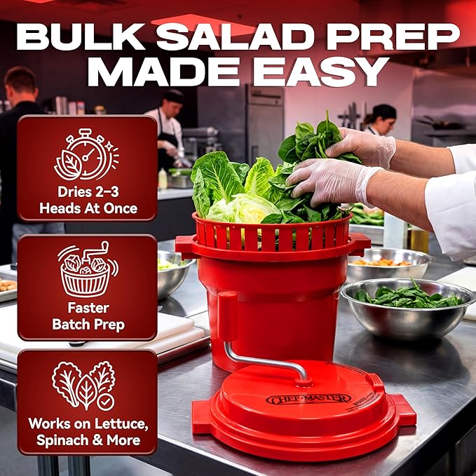 Commercial Salad Spinner 2.5 Gallon Capacity Salad Dryer to Remove Excess Water for Crisp & Fresh Sealed Gearbox Built-in Brake System with Durable Spinner Mechanism for Restaurants Kitchen & Catering
