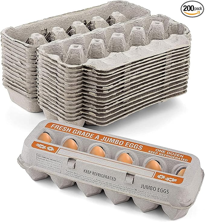 MT Products Natural Pulp Jumbo Egg Cartons 1 Dozen - Disposable Egg Storage Container (Pack of 200) - Made in the USA