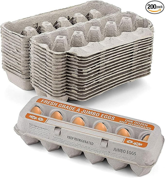 MT Products Natural Pulp Jumbo Egg Cartons 1 Dozen - Disposable Egg Storage Container (Pack of 200) - Made in the USA