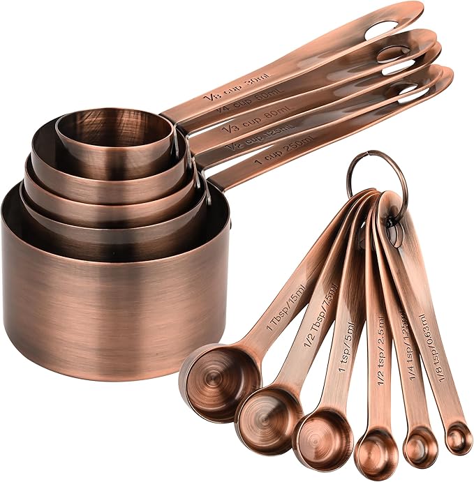 Viwehots Measuring Cups and Spoons Set, Copper Measuring Cups and Spoons Set for Kitchen & Baking, Stainless Steel 5 Measure Cups & 6 Spoons for Drying&Liquid, US & Metric Measuing Tool