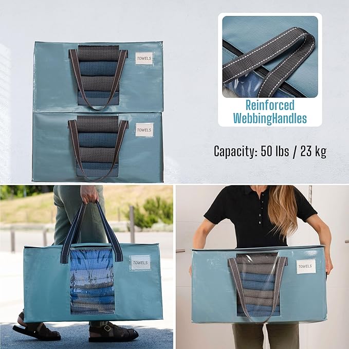 VENO 6 Pack Moving Bags, Christmas Storage Bins, Moving Boxes Alternative, Comforter and Blanket Storage Bags, College Dorm Packing Supplies, Foldable Heavy-Duty Tote (Shiny Light Blue, 6 Pack)