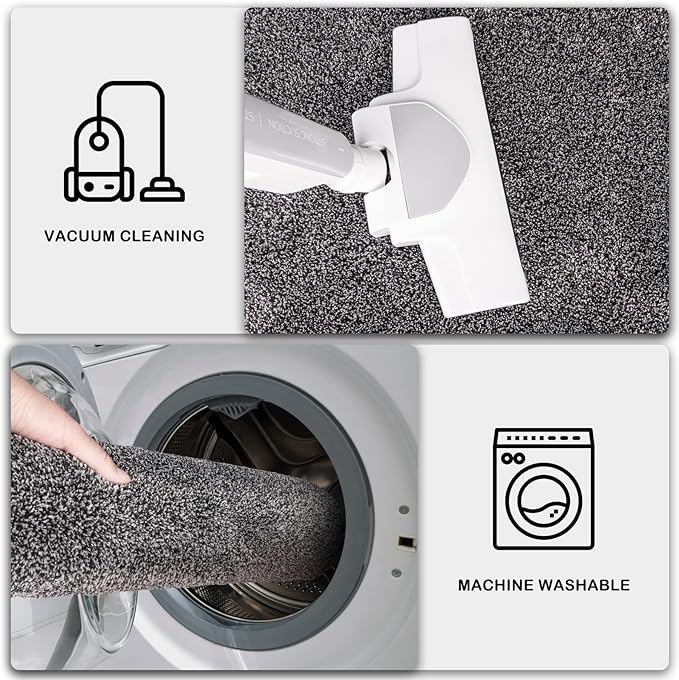 PURRUGS Easy Care Area Rug 4ft x 6ft, Non-Slip Machine Washable Entryway Rug, Dog Door Mat, Stain Resistant Accent Rug for Hallway, Living Room, Bedroom and Mudroom, Light Grey-Dark Grey