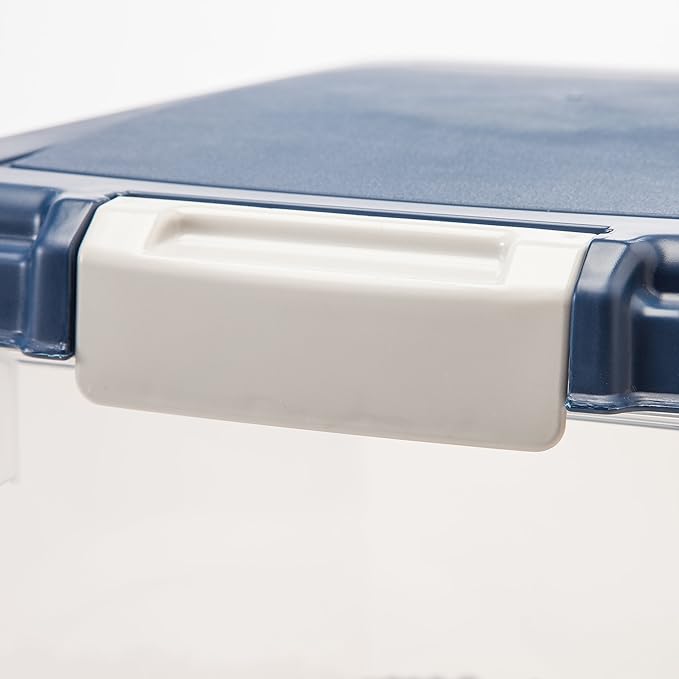 IRIS USA 30 Lbs / 33 Qt WeatherPro Airtight Pet Food Storage Container with Attachable Casters, For Dog Cat Bird and Other Pet Food Storage Bin, Keep Fresh, Easy Mobility, BPA Free, Navy/Pearl