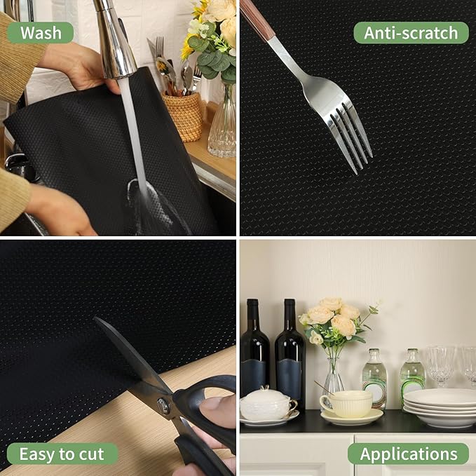 Shelf Liners 24 inch x 20 ft Shelf Liners for Kitchen cabinets nonstick Shelf Lining Drawer Mats EVA Protector for Cupboard (Black,24 inch x 20 ft)
