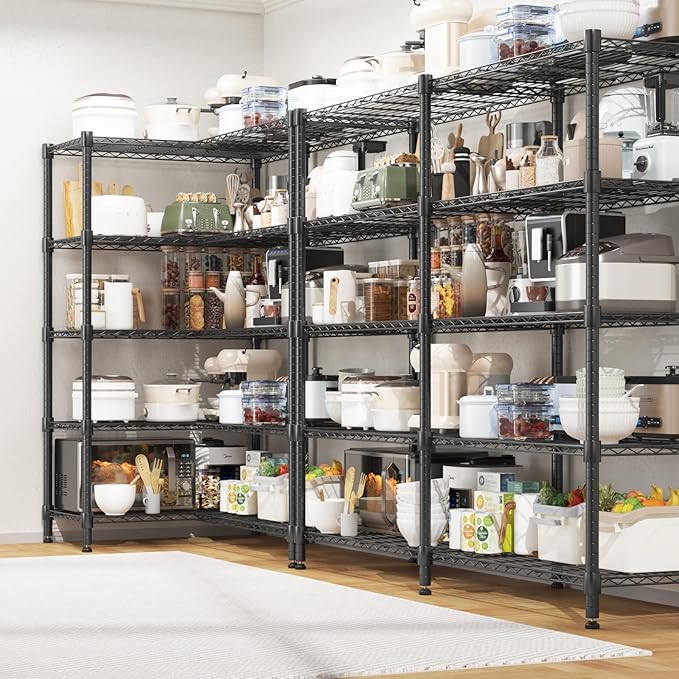 Homdox Heavy Duty Metal Shelves for Storage, 5 Tier Storage Racks and Shelving, Adjustable Wire Shelving Unit, Garage Rack Pantry Shelves Kitchen Shelving, 18"x72"x72", Black