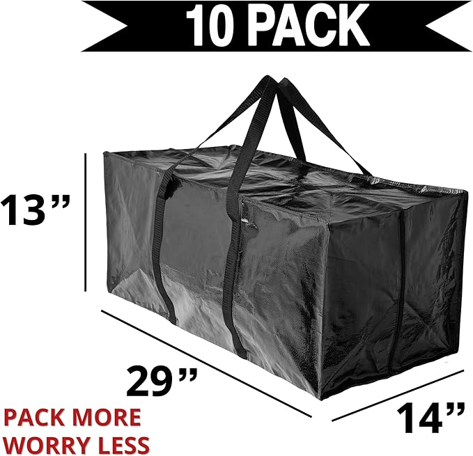 BAG-THAT! 10 Moving Bags Heavy Duty Extra Large Stronger Handles Wrap Storage Totes Zippered Reusable Packing Bags Moving Supplies Storage Boxes Storage totes Moving Boxes Packing Supplies Packing Box