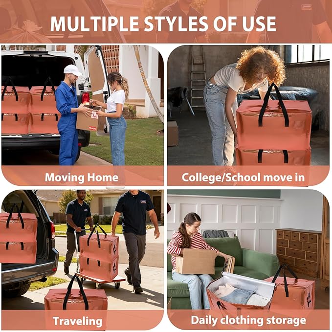 6 Pack Moving Bags Heavy Duty, Extra Large Moving Bags, Moving Supplies, Storage Bags with Handles and Zippers, Waterproof Totes for Storage Saving Packaging Shipping and Travel(Laser Copper)
