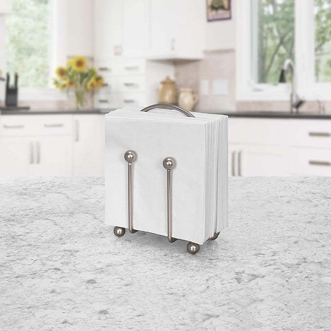 Spectrum Pantry Works Arch Vertical Napkin Holder, Upright Napkin Holder With Handle, Contemporary Napkin Storage for Dining Table, Countertop Napkin Storage for Kitchen Organization, Satin Nickel (40878)