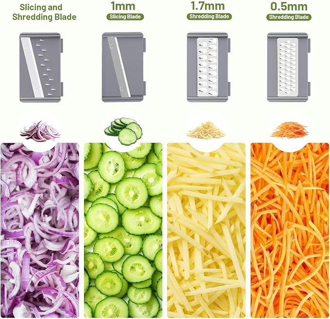 SmartTrends Salad Spinner, 5.3 QT Lettuce Spinner with Strainer, Fruit Cleaner with 4 Replaceable Blade for Shredding, Slicing and Pureeing, Salad Washer & Dryer for Quick Washing (Grey)