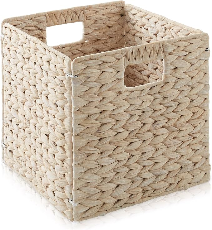 Casafield 10.5" x 10.5" Hyacinth Storage Baskets, Whitewash - Set of 2 Storage Organizers, Woven Wicker Cubes